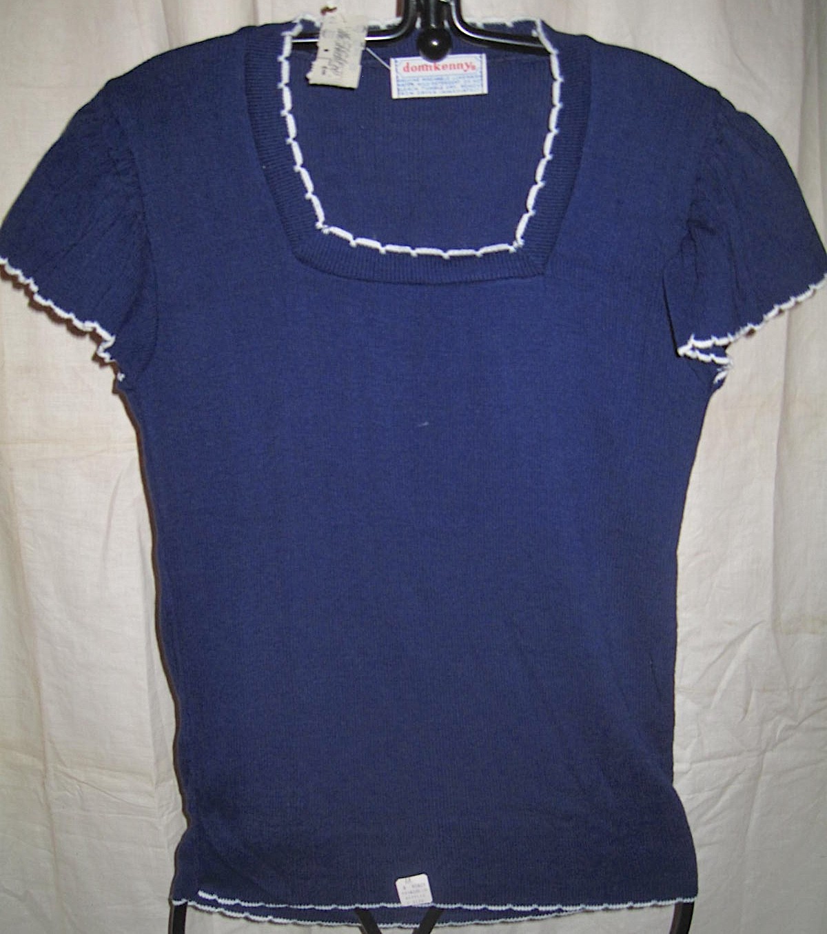 Donnkenny Square Neck Contrast Stitch Blue Vintage NOS Short Sleeve Knit Top