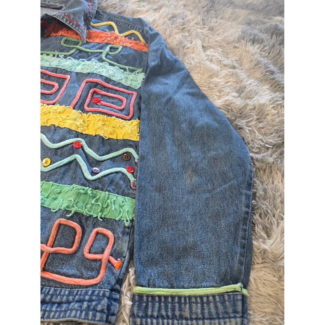 Vintage New Directions Light Blue Denim Shirt with Fun Embroidered Pattern