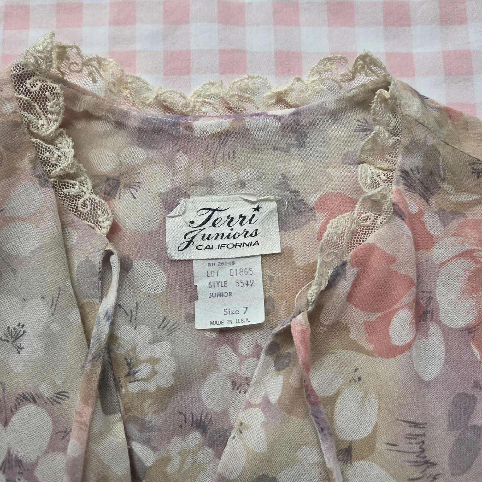 Vintage 70s Terri Juniors California Floral Lace Midi Dress Cottagecore Prairie