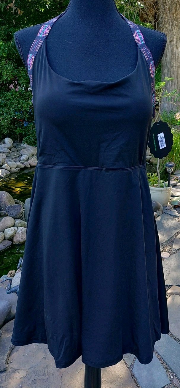 Sterling Kreek One Piece Swimsuit Black With Aztec Print Trim Woman’s 2XL NWT