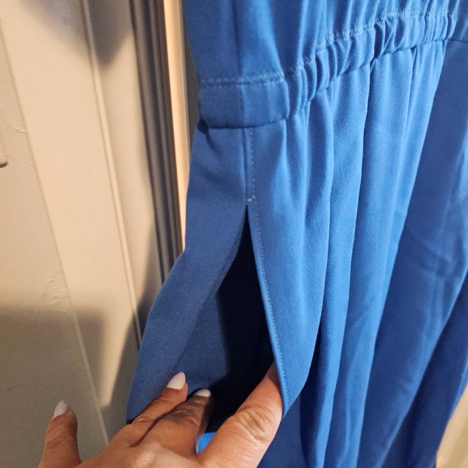 Vintage Handmade Shirt Dress Womens 1X Blue Lagenlook 80s Pleated Midi Retro