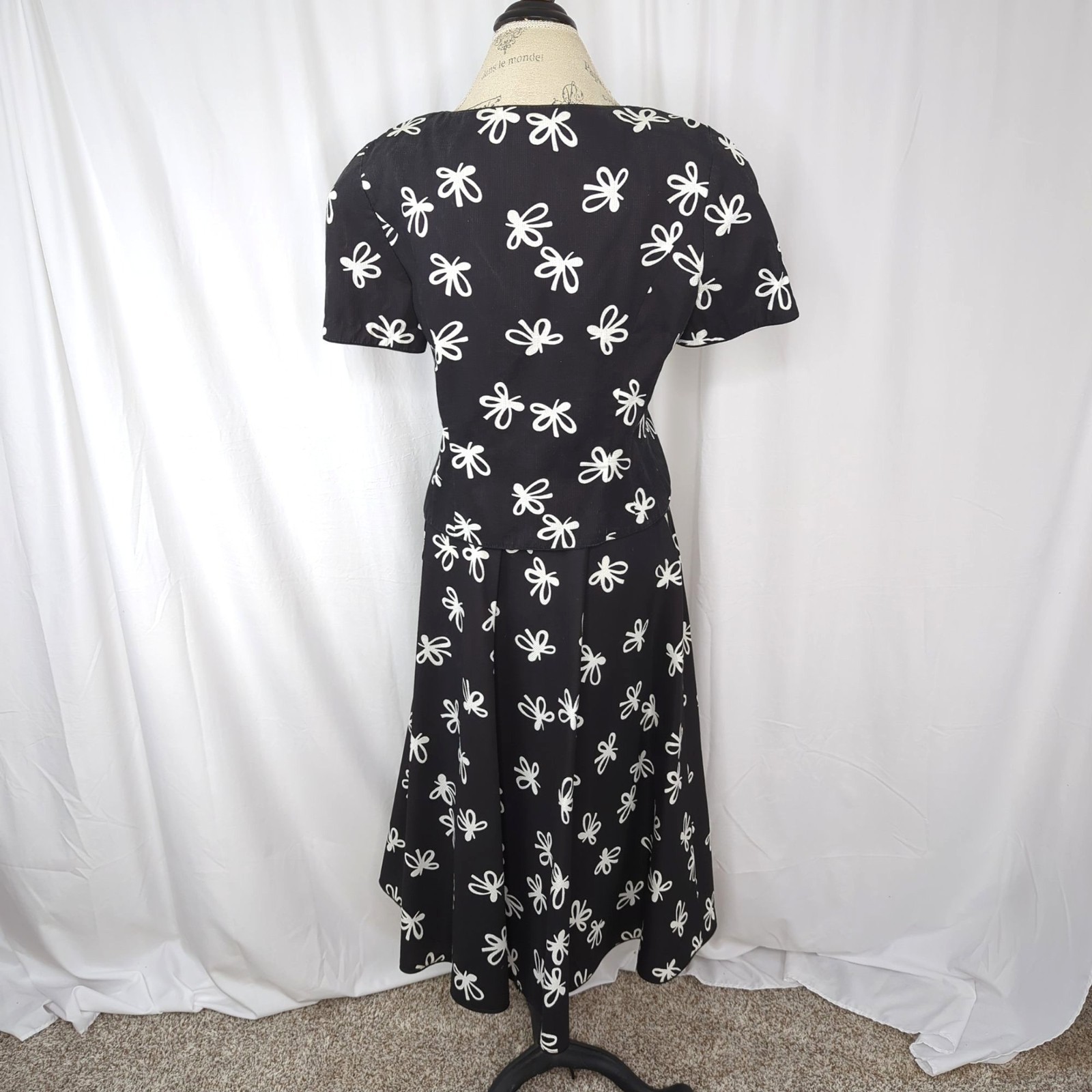 Vintage Maggy London Jeannene Booher Skirt Set Medium Top Black Bow
