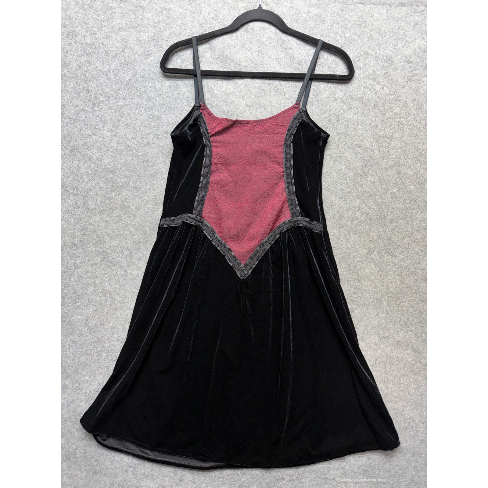 Vintage Cykxtees NYC Black Velvet Burgundy Medieval Goth Mini Dress Medium USA