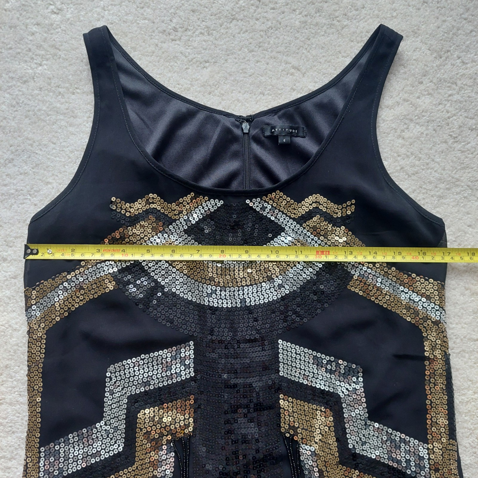 Attitude Retro 1920 Style Dress Flapper Spangled Tasseled Sequin Black Size 6