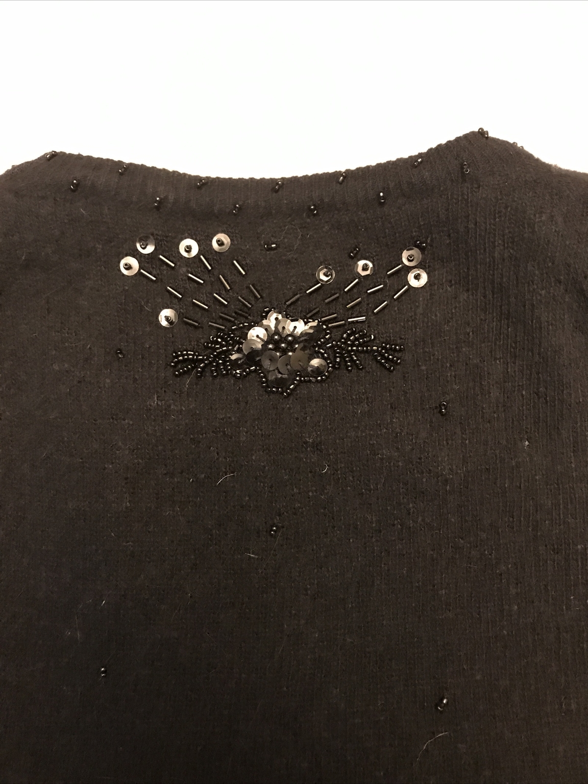 Vintage 90s does 50s Vi Vien Forest cardigan black wool angora beaded M 10-12