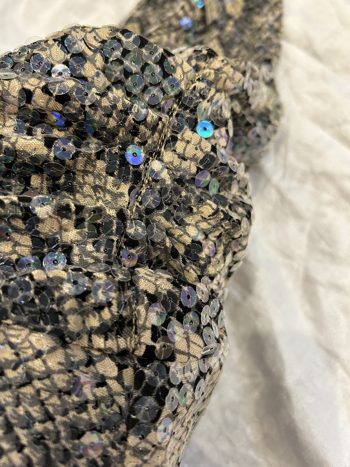 Vintage 80s Luxury Pant Suit Sz S Sequin Jersey Snakeskin Rhinestone CRISCIONE