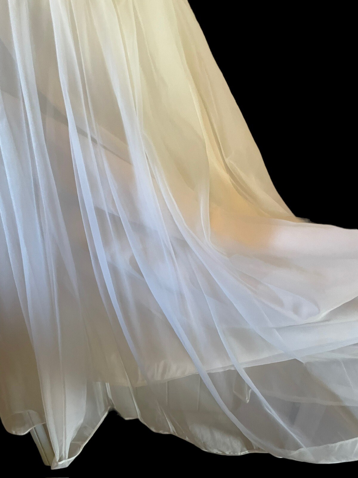Vintage 50’s Shadowline Nylon Chiffon Lace Nightgown Bridal 32 Ivory Belt Waist