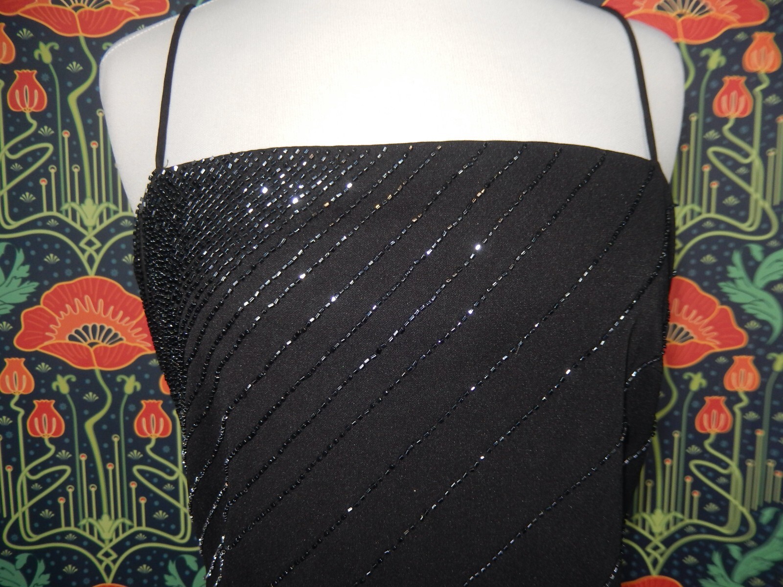 Vintage 90’s Y2K Whimsigoth Black Diagonal Beaded Homecoming Prom Formal Dress
