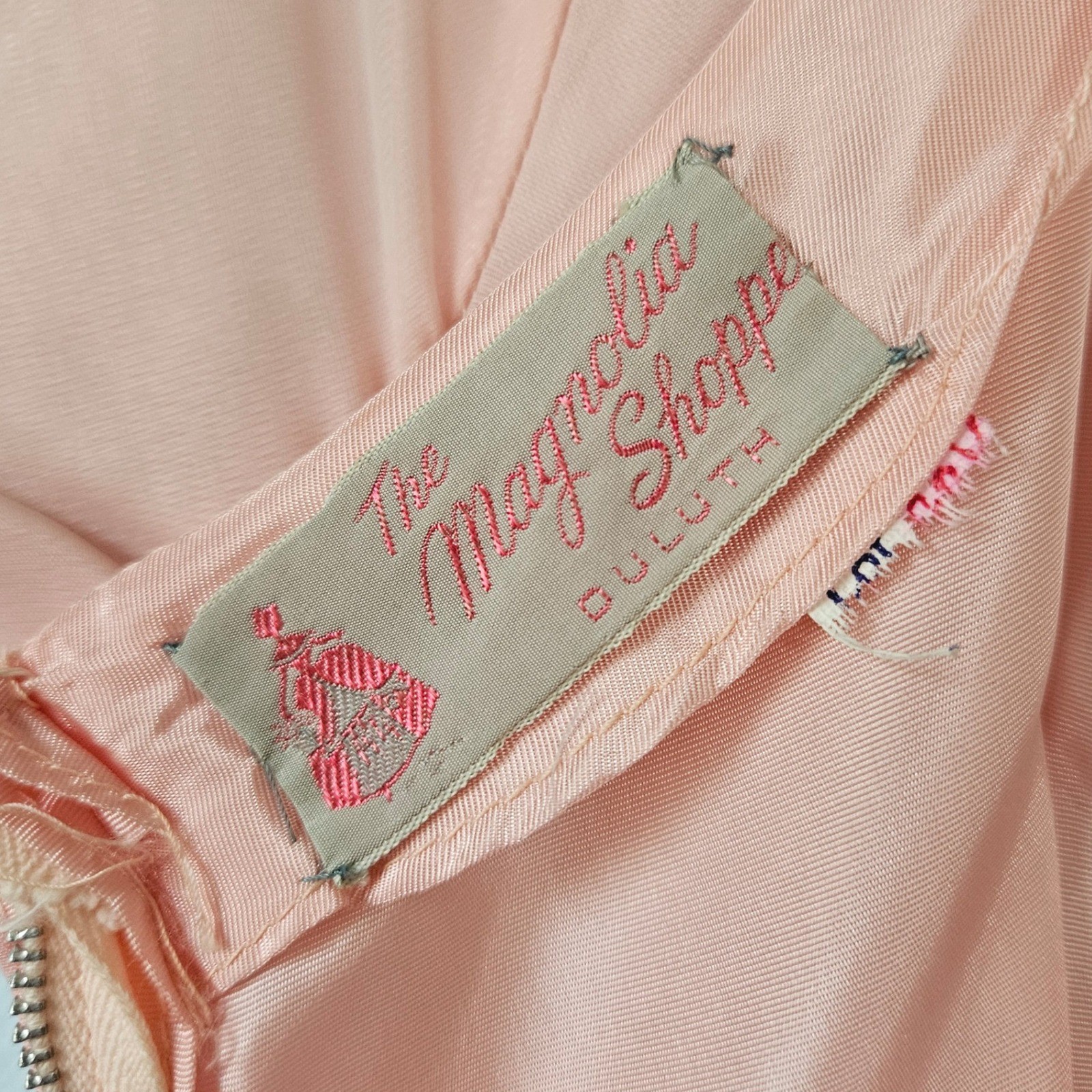 Vtg 50s 60s Magnolia Shoppe Duluth Pink Bow Back Evening Gown Prom Dress XS