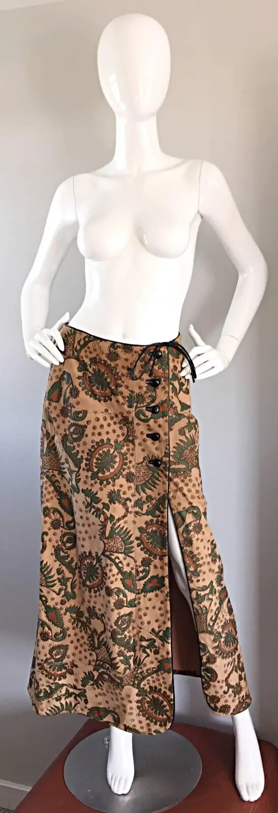 Rare Vintage Geoffrey Beene Bazaar Suede Leather Hand Painted Paisley Skirt
