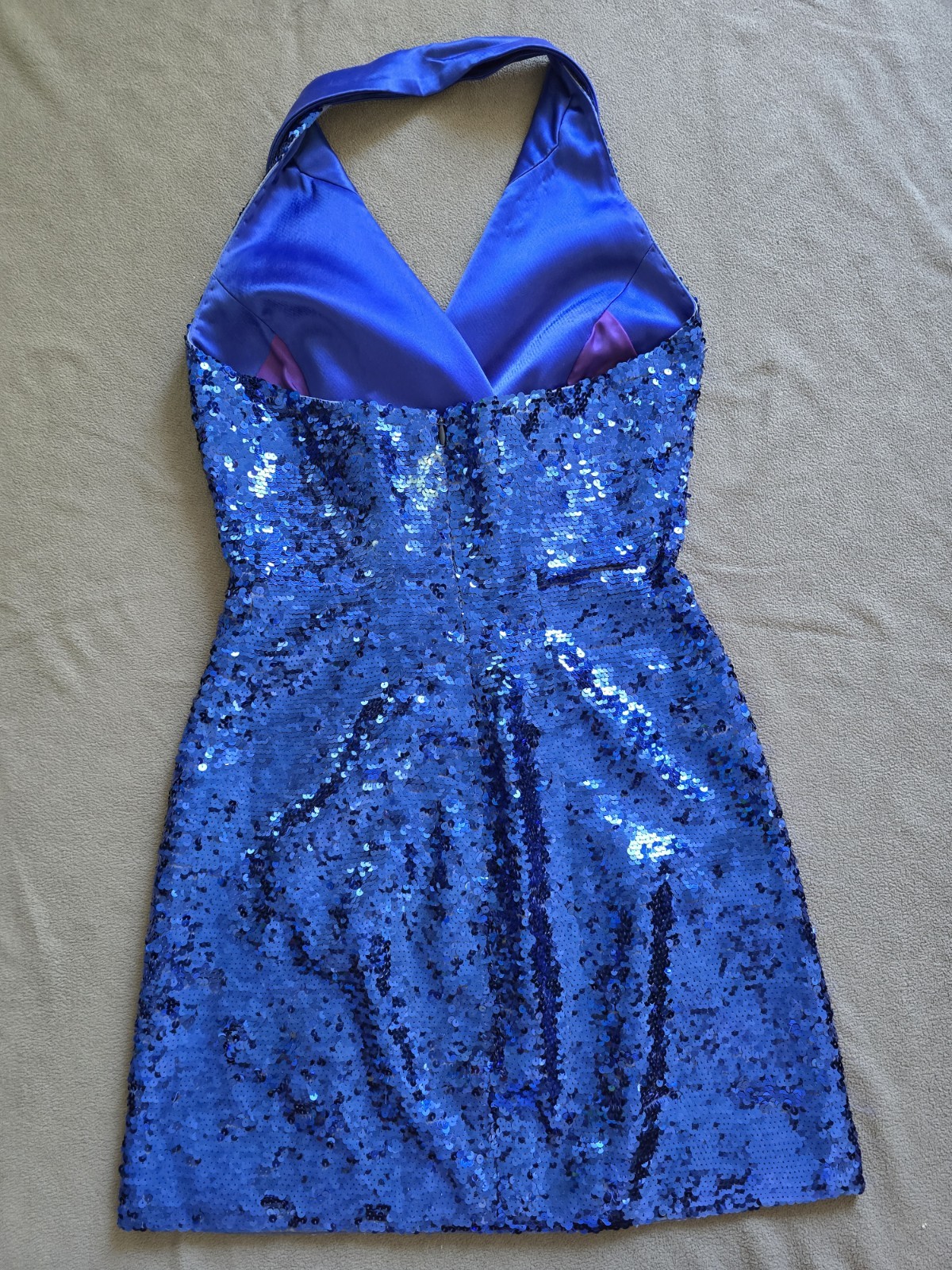 Vintage NITELINE Della Roufogali Royal Blue Sequin Halter Suit Jacket Dress Sz.2