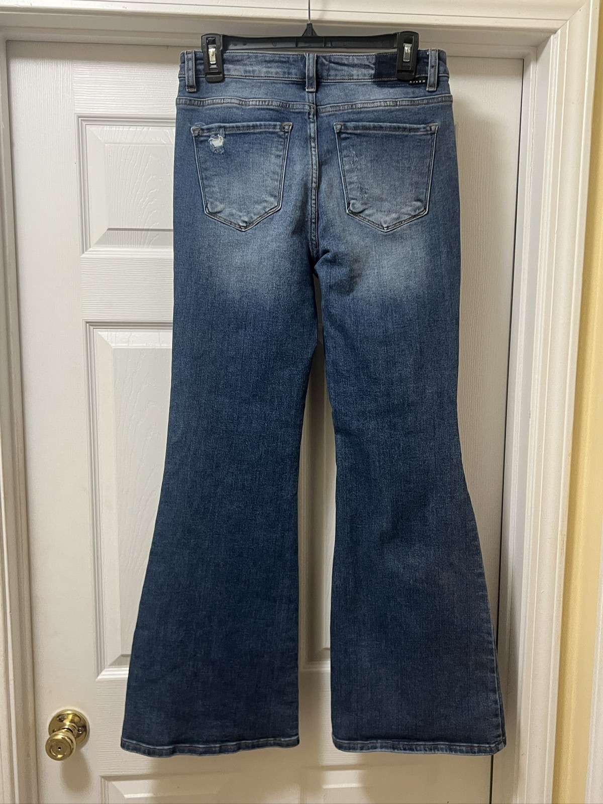 Risen Jeans Womens Distressed High Rise Button Fly Flare Denim 29