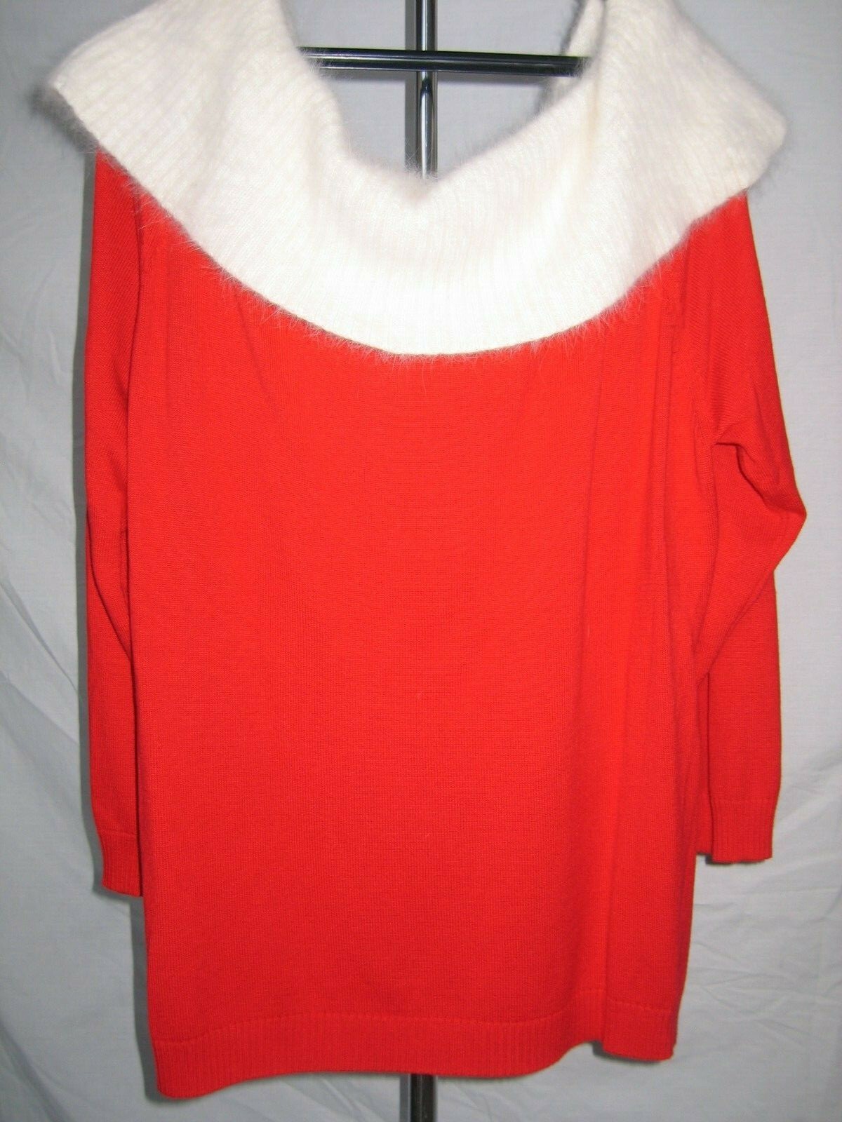Fabulous Vintage Berer-2 Collection Red & White Angora Sweater with Rhinestones
