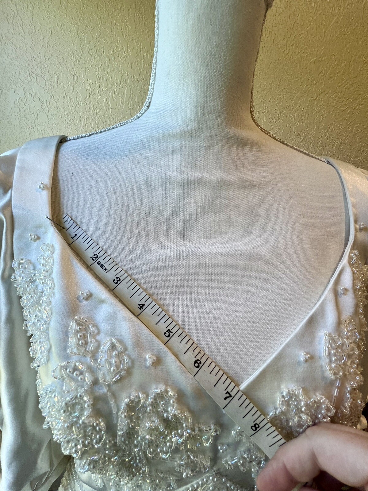 1980s Carlota Alfaro Handmade Beaded Wedding Dress Vintage Ivory Off White