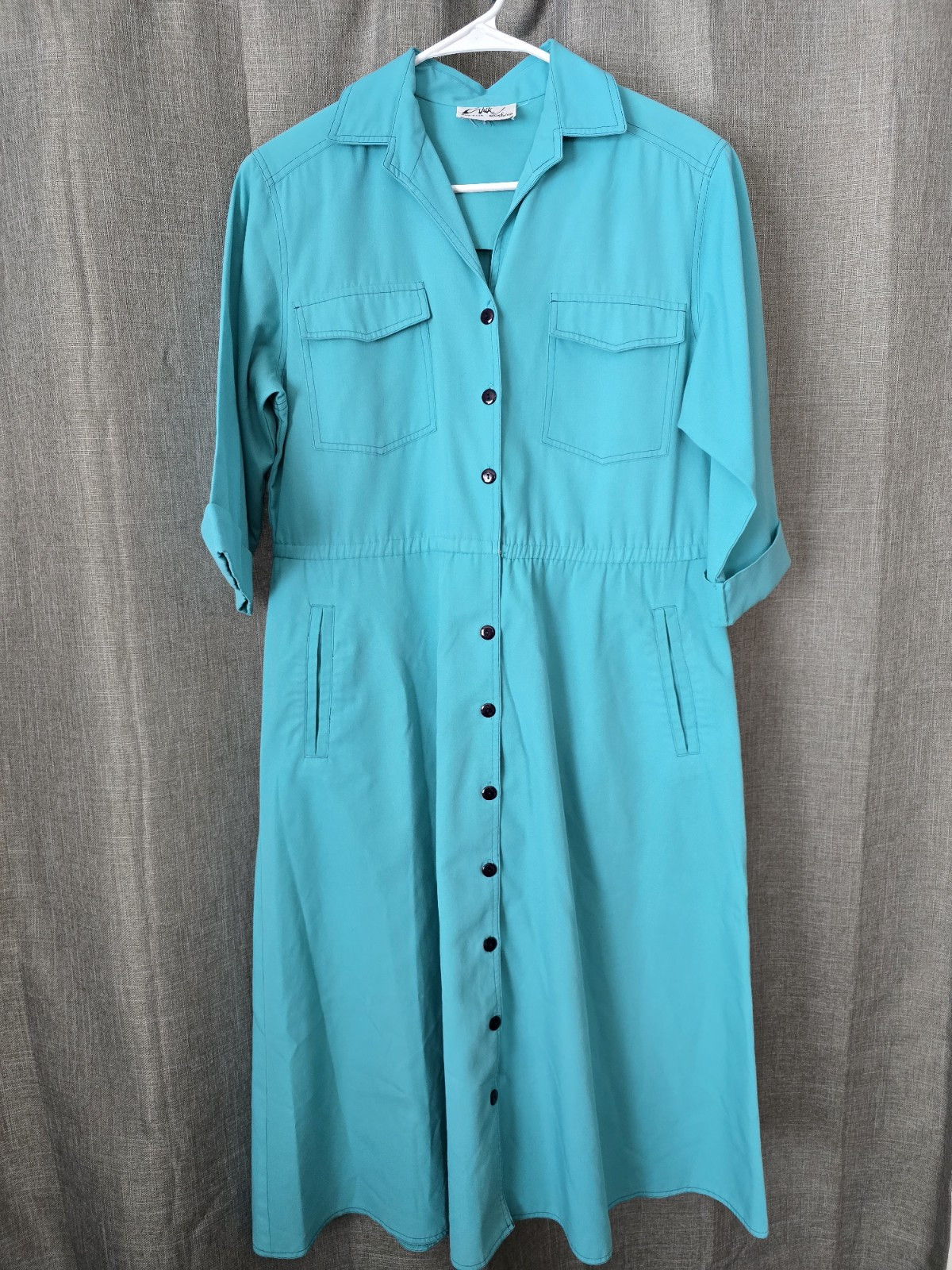 Vtg Willi of California Button Down Collared Shirt Dress Blue Rockabilly Size XL