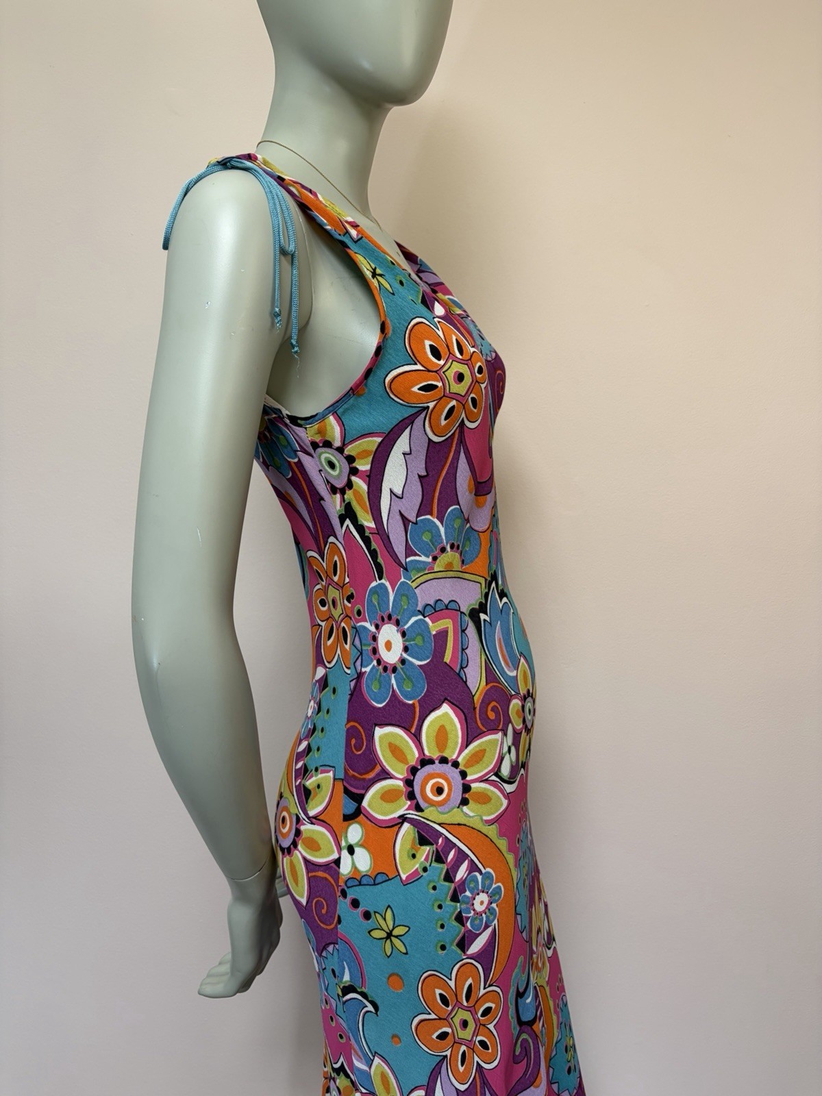 Vintage 90s Angie Psychedelic Bias Cut Rayon Floral fairy India Midi Dress S
