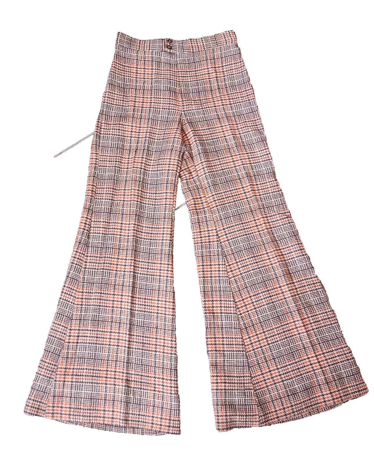 1970s Orange Plaid Happy Legs Bell-Bottom Pants Size S/M