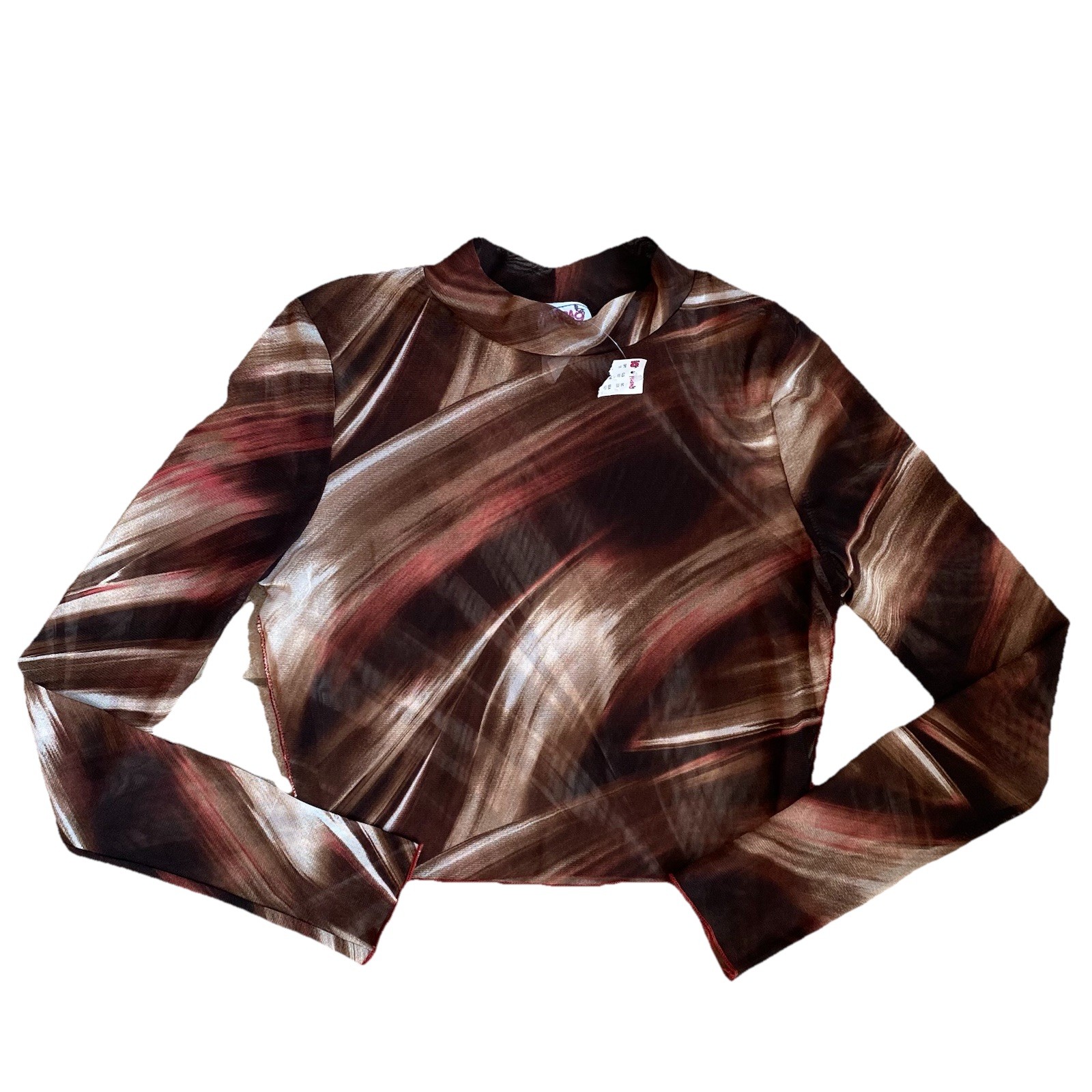 Vintage Y2K Madrag Sheer Cropped Top Long Sleeve Medium NWT Mock Neck Mesh