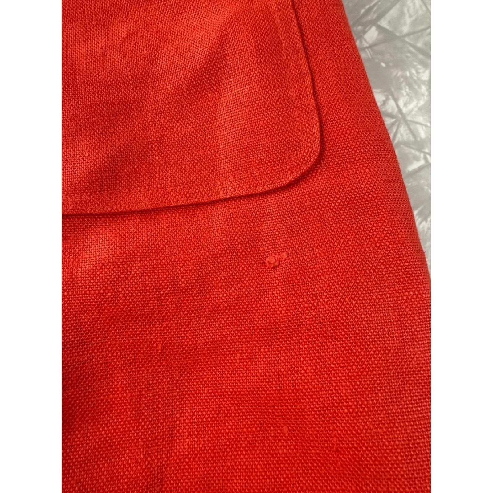 Oberon New York Vintage Red Linen Button Front Shift Dress Mandarin Collar 8