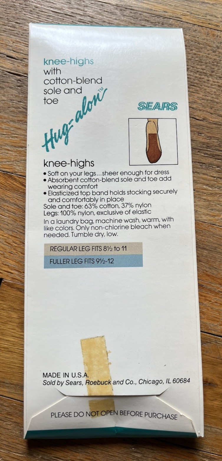 SEARS VTG Vintage Hug-Alon Knee Highs Hosiery ~ 2 Pair ~ Sandstone ~ Regular Leg