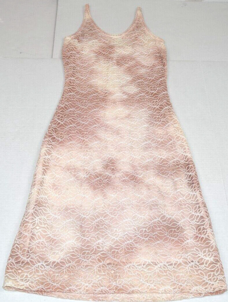 Vintage Dress Bisou Bisou Size S 90s Pink Clouds Tie Dye Sequins Layered Lace