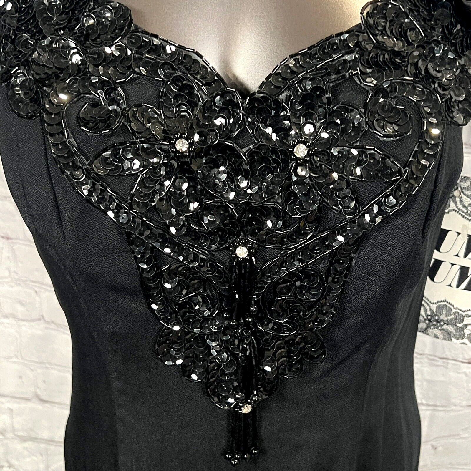 Vintage 90s Zum Zum Size 11/12 Black Beaded Sequin Rhinestones Formal Dress NWT