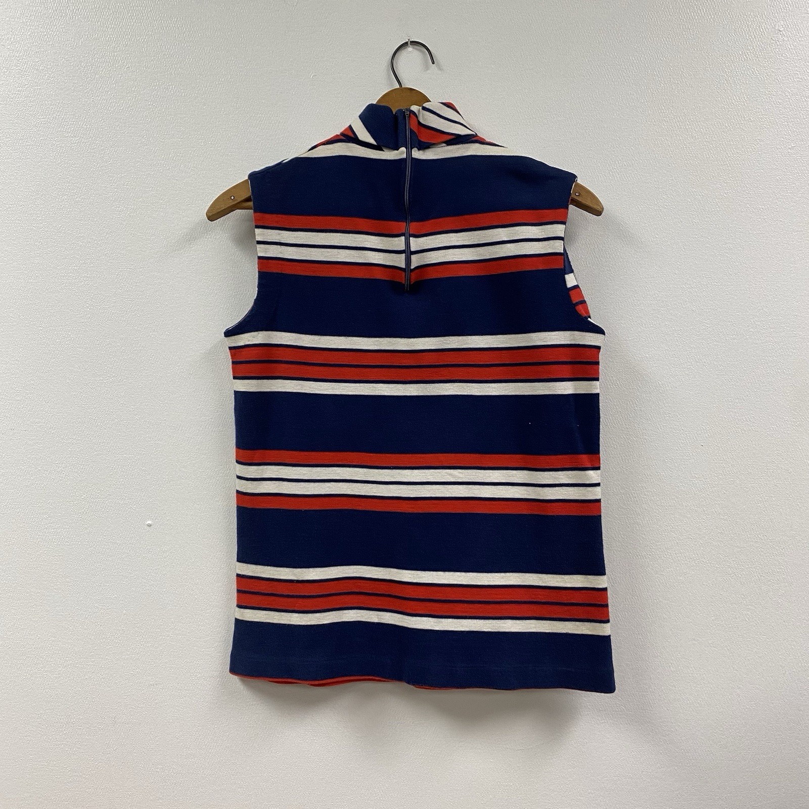 Preppy Red White & Blue VTG 70s Sleeveless Mock Turtleneck Top w/Zipper