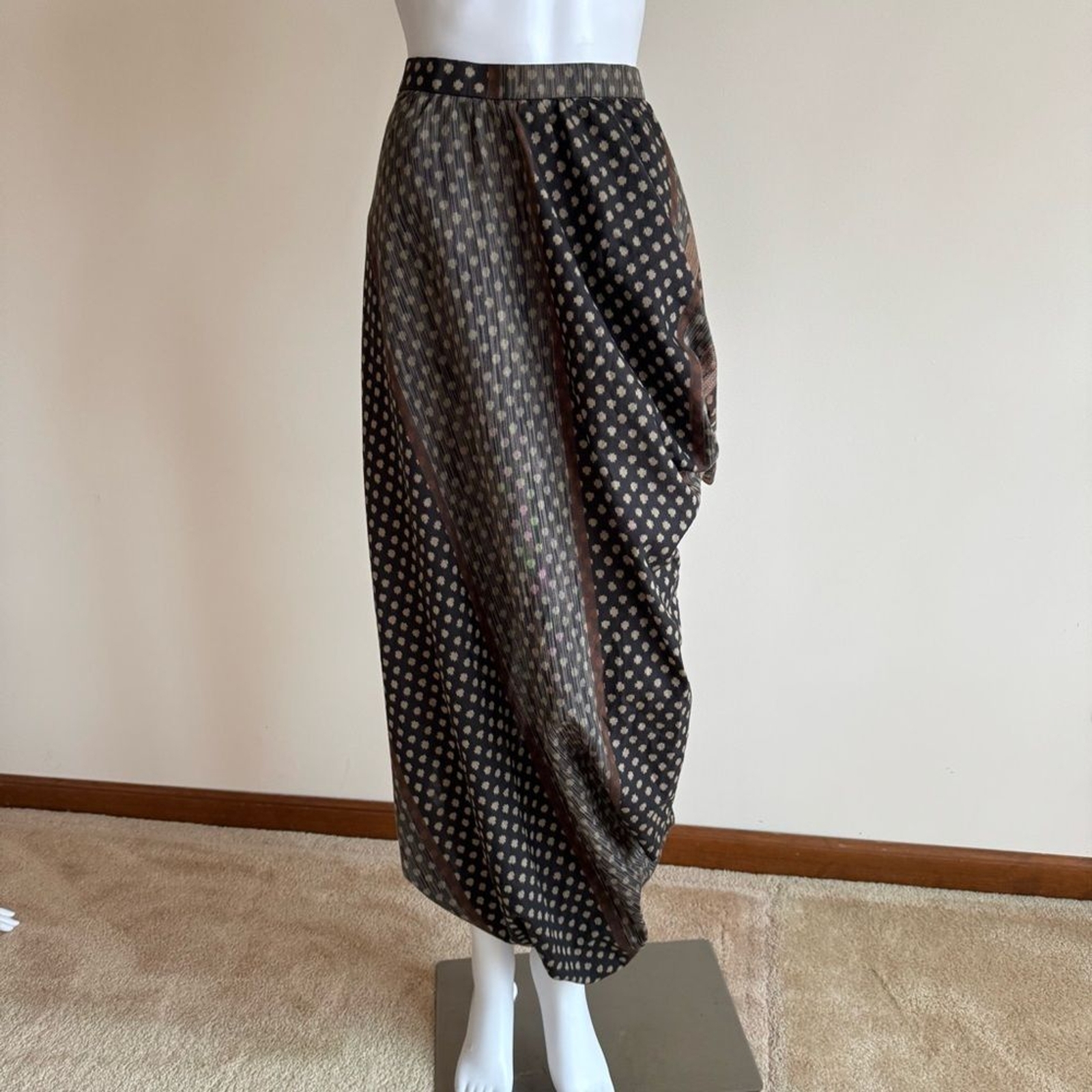 Issey Miyake Rare Runway Brown Black Asymmetric Skirt Silk Cotton Metallic