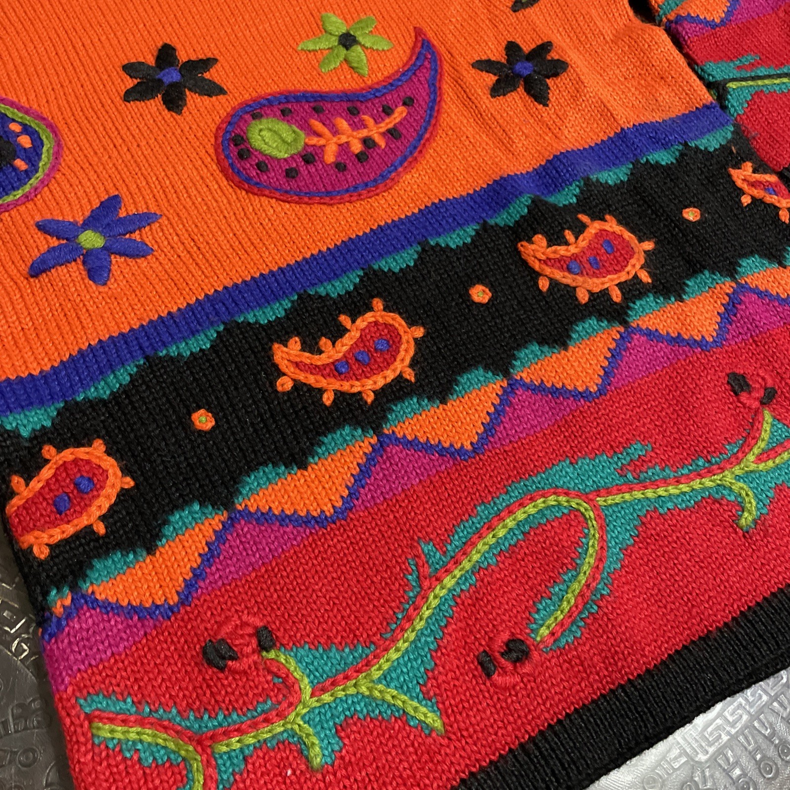 Vtg The Limited Sweater Wool Blend Tunic Vibrant Multi-Color Embroidery Size M/L