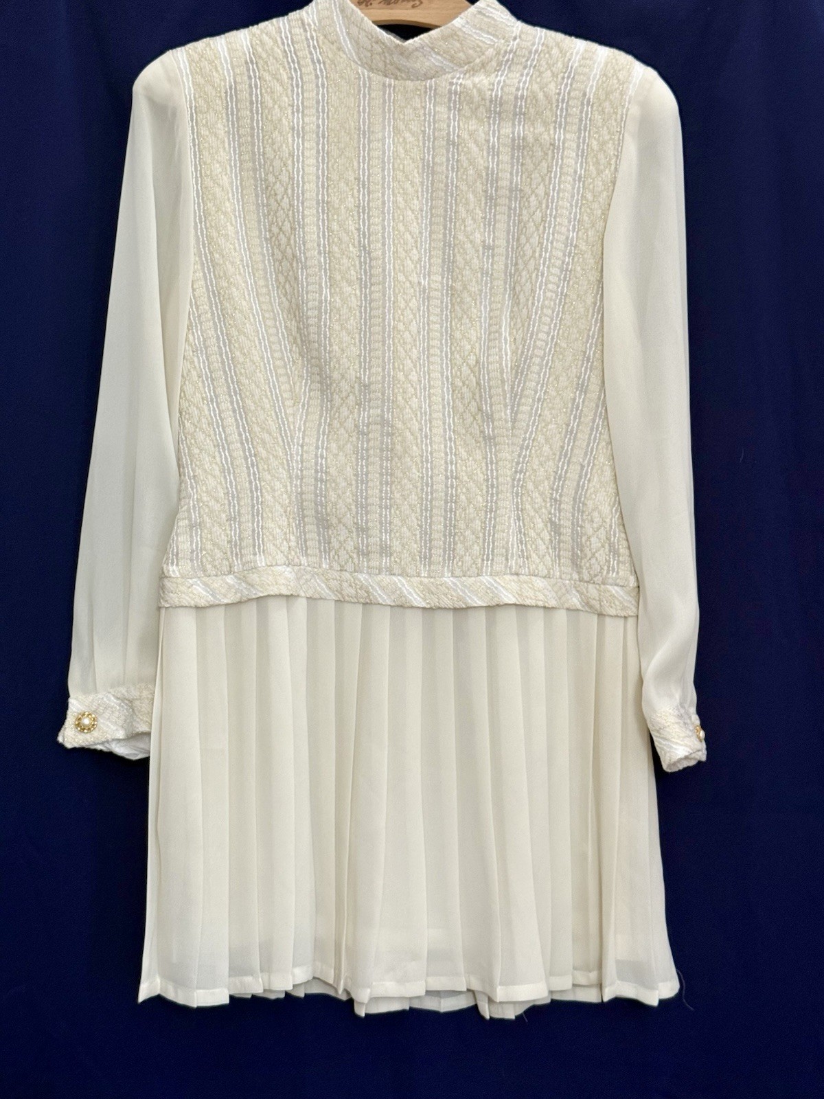 NWOT VTG 90s Clara Yoon Original Korea Designer Dress Quiet Luxury Gold Ivory M