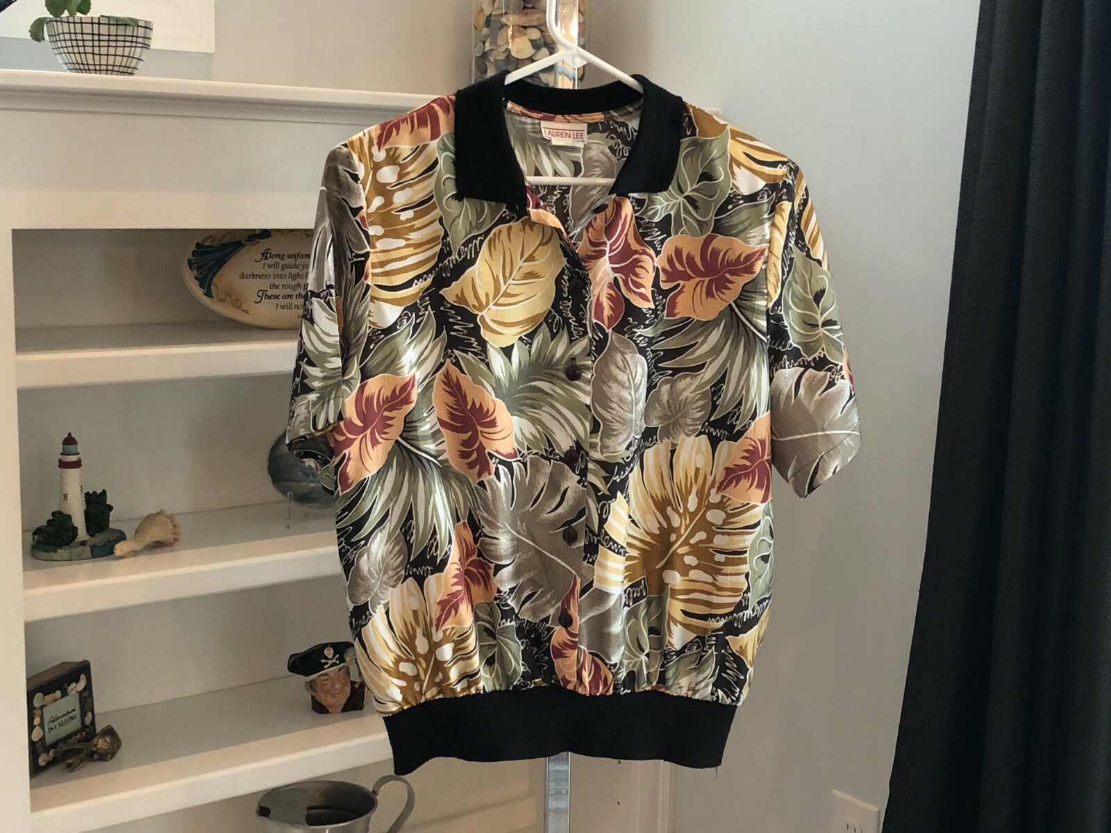 LAUREN LEE SO AWESOME VINTAGE BLOUSE TOP TROPICAL PRINT SZ 14