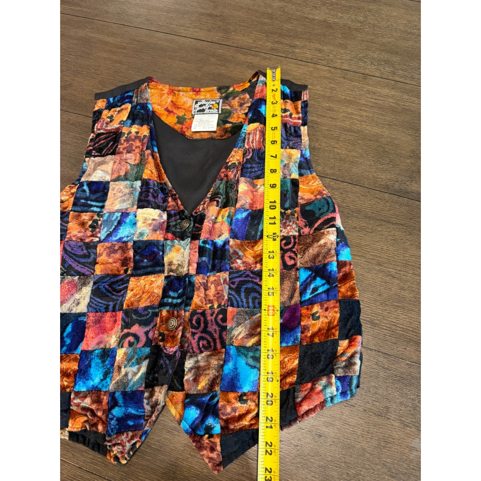 Vintage JouJou Patchwork Velvet Vest Womens Large Multi Color 90s Boho 00-588