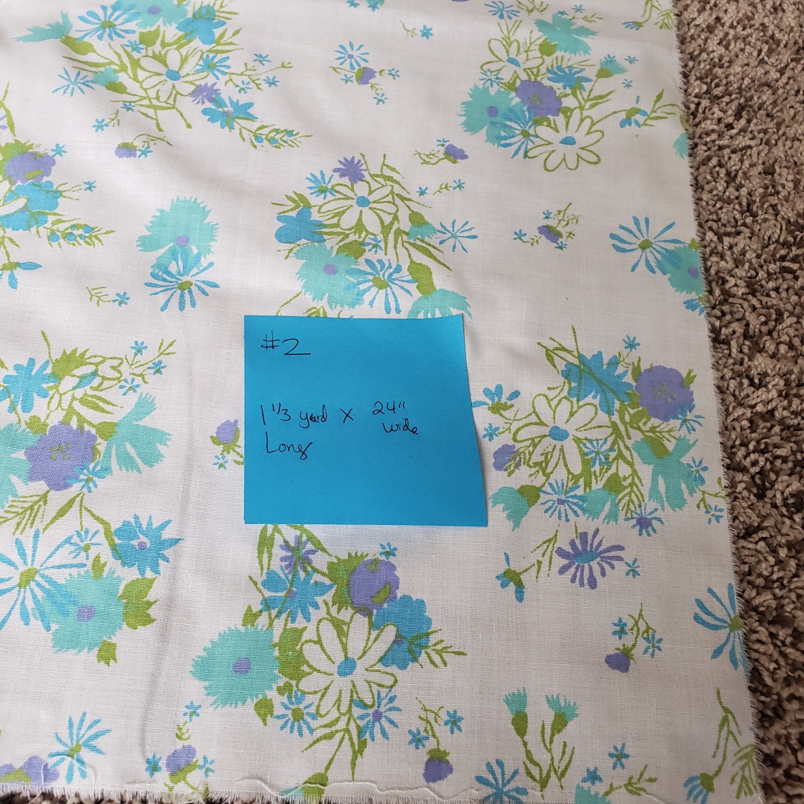1960s Vintage Cotton Aqua Blue Mint White Floral Lot Of 4 Remnants #81