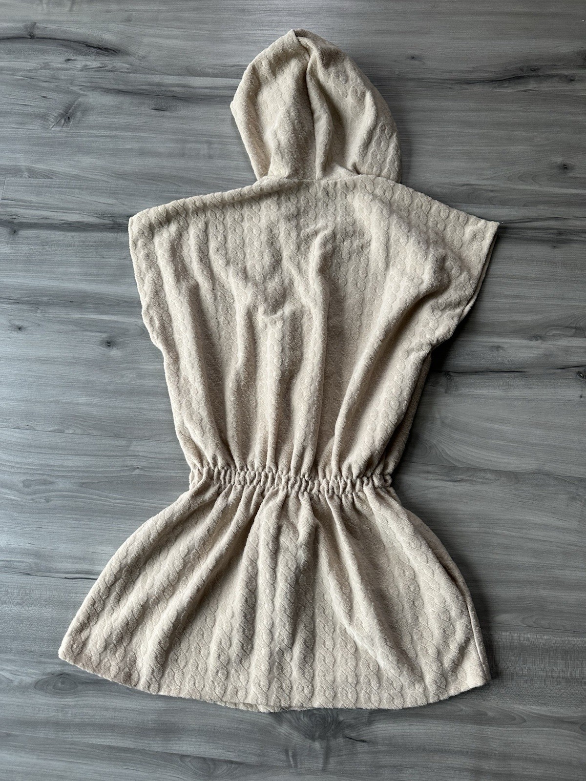 Vintage Hooded Swimsuit Cover Front Zip Beige Women’s Size M Cable Twist Pattern