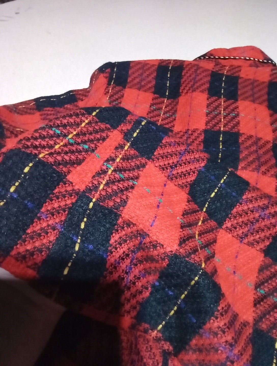 Vintage 80s Lindsey Scott Red Plaid Knit Blazer Sweater Women’s Sz 16 USA MADE