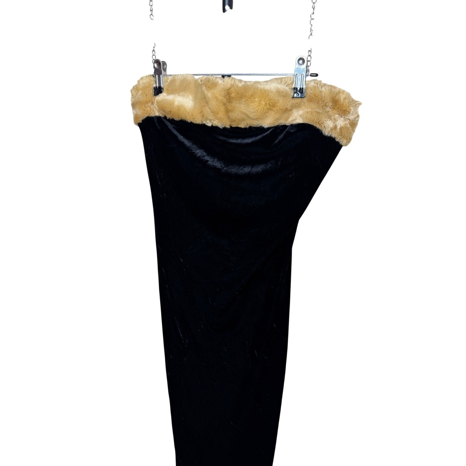 Fredericks of Hollywood Vintage Black Velvet Faux Fur Trim Tube Dress Medium