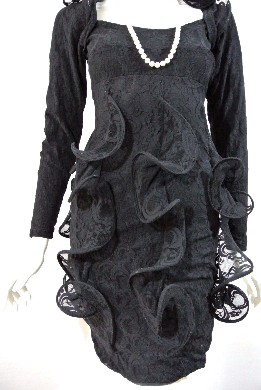 Black Lace Mini Cocktail Dress wires Unusual XS-S- Party Fitted Sexy