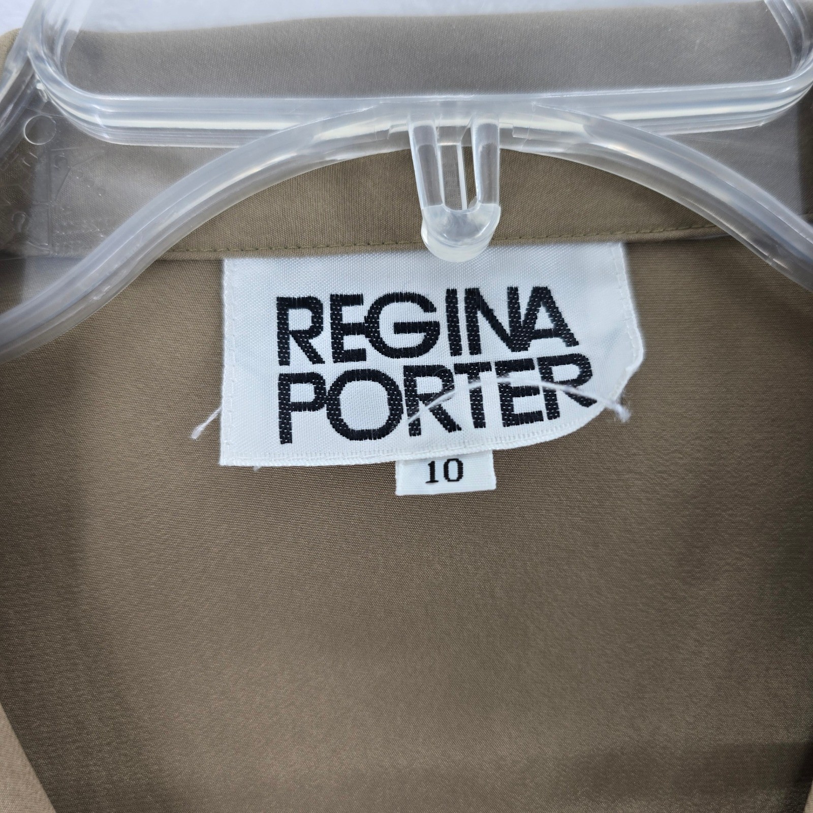 Regina Porter Blouse Womens Button Up Taupe Long Sleeve Puffed Shoulder Vintage