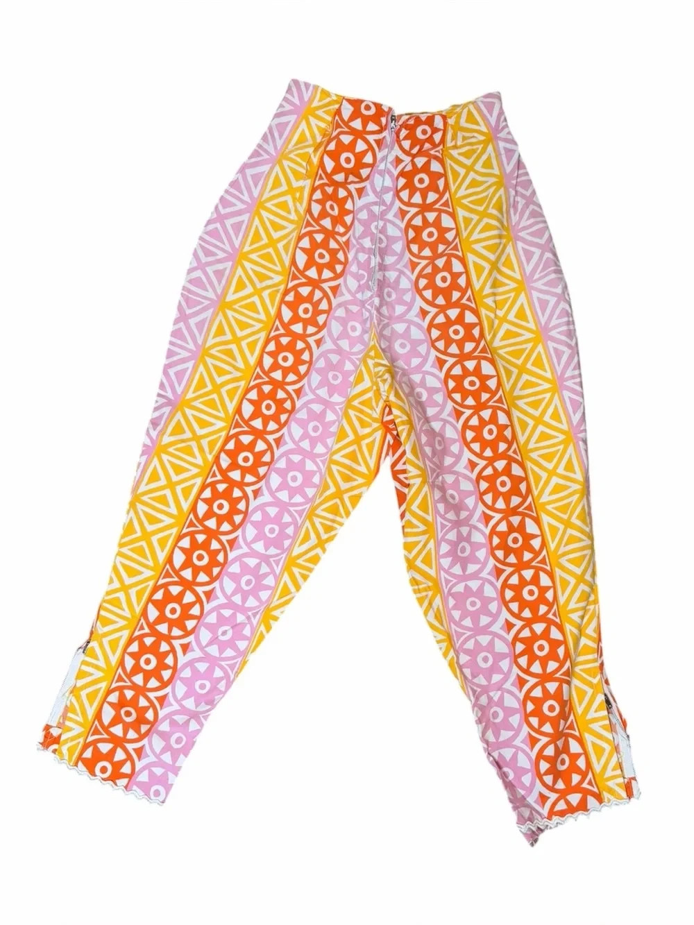 VTG 60s Mod Psychedelic Capri Pants XS Pink Orange Yellow Zip Ankle