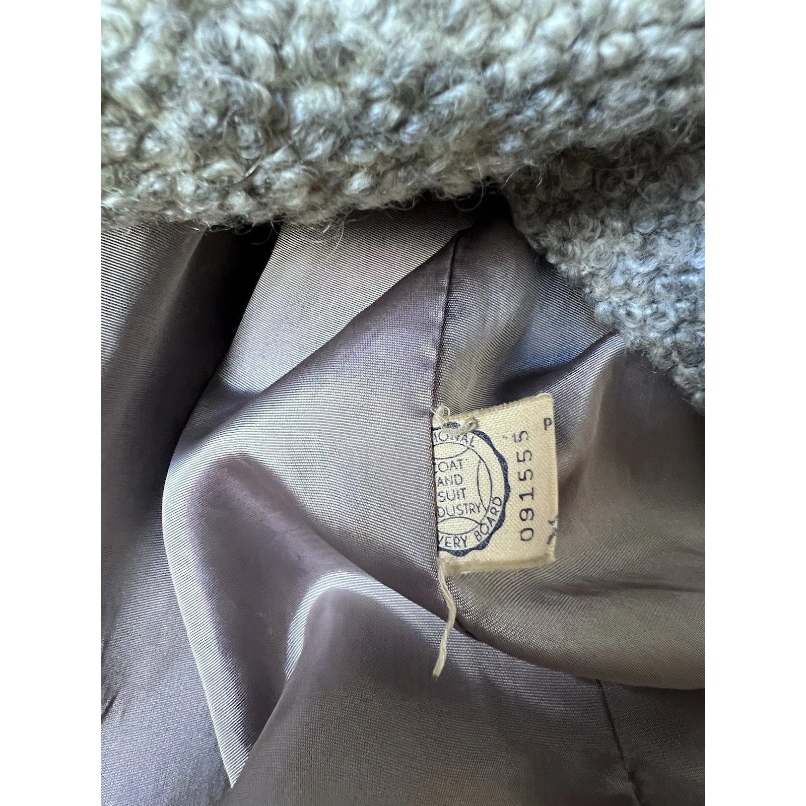 Vintage 40s Oatmeal Wool Boucle Swing Coat Persian Lamb Fur Collar Gray
