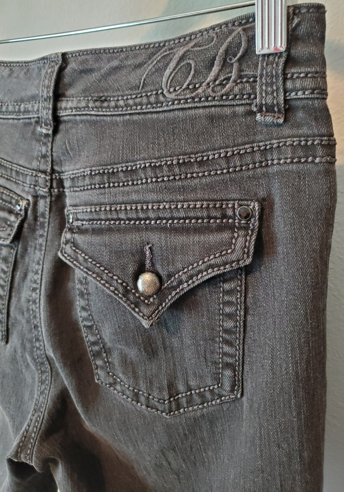 Vintage Code Bleu Black Bootcut Jeans 8 Studded Rhinestone Y2K Stretch