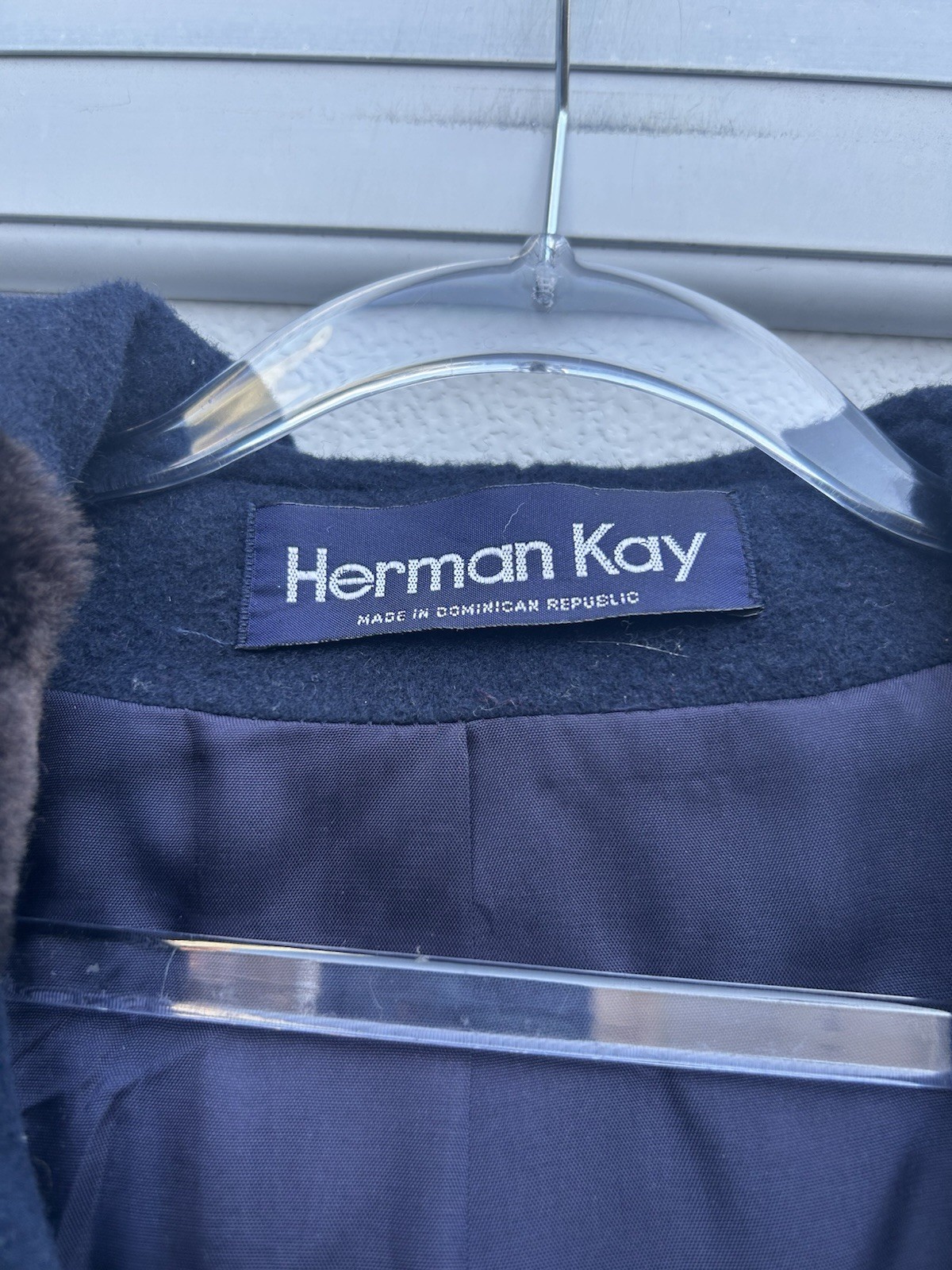 Vintage Coat Women 100% Wool Fur Trim Navy Blue Penny Lane Hood Sz 10 Herman Kay