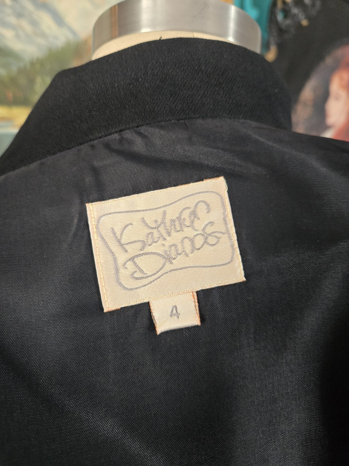 Vtg 1980s Kathryn Dianos Dagger Collar Goth Black Asymmetric Blazer