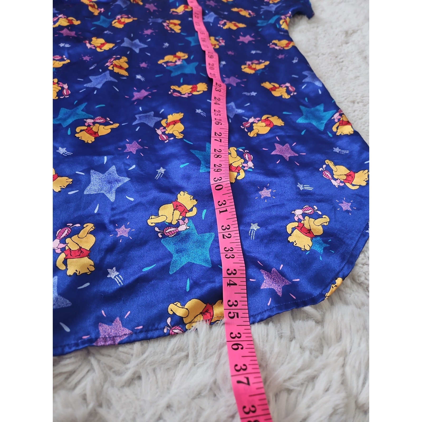 Vintage Winnie The Pooh Disney Satin Nightgown XL Blue Stars Sleepwear Dress
