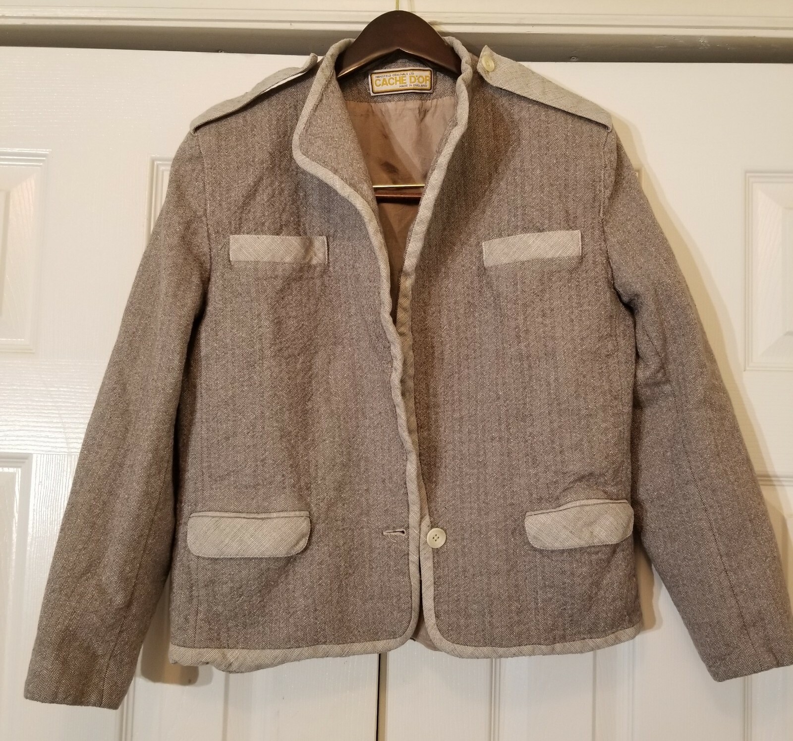 CACHE D’OR Vintage Sand Color Wool Silk Blend Blazer Jacket Mansfield US12 UK14