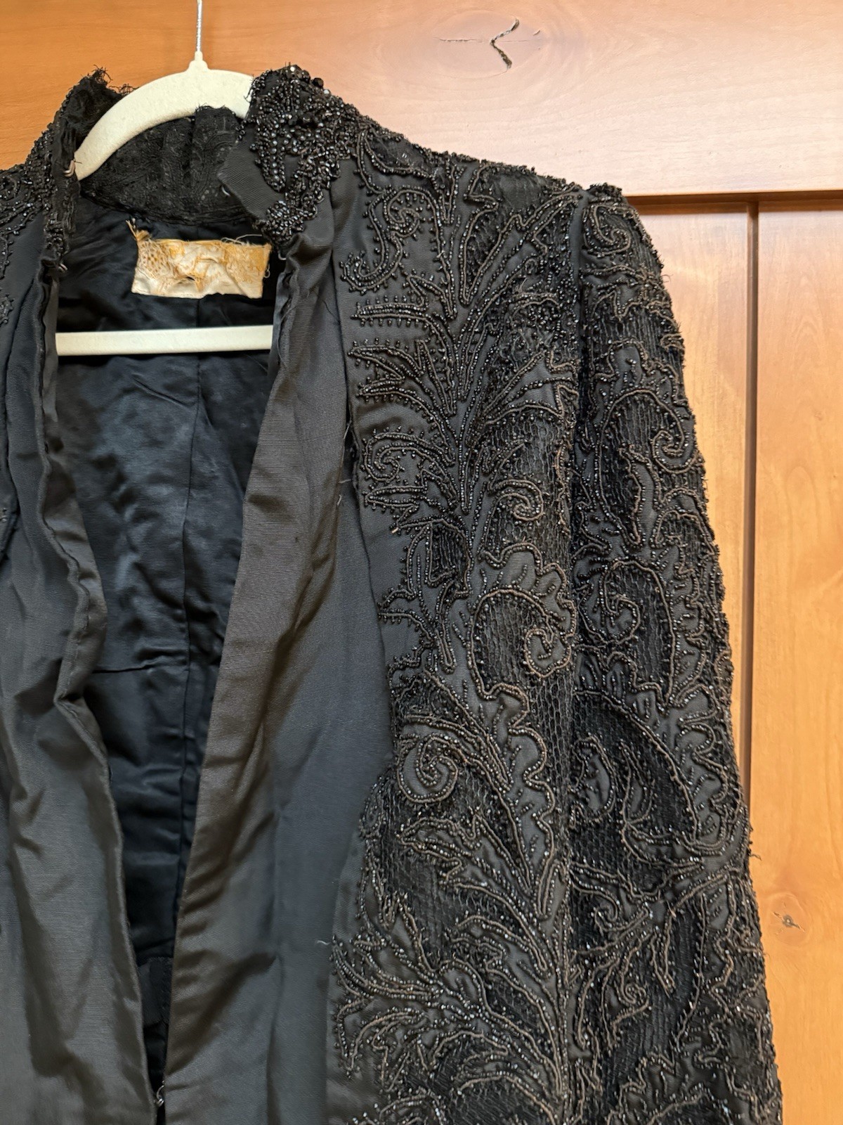 Antique Edwardian Victorian Black Mourning Cape Jacket Beaded Intricate Beadwork