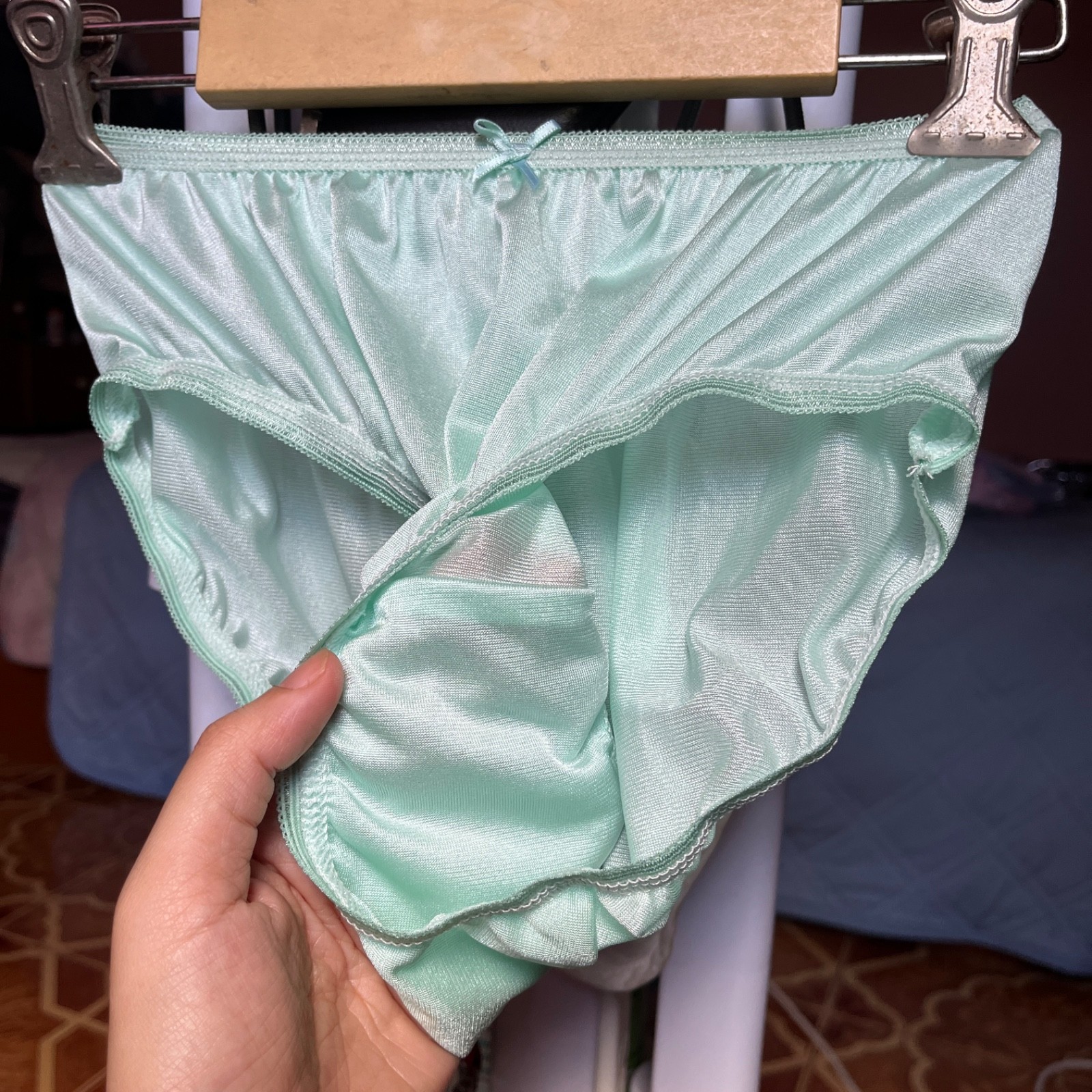 Nylon Feminine Classic Briefs Silk Retro Comfortable Light Green Vintage Panties