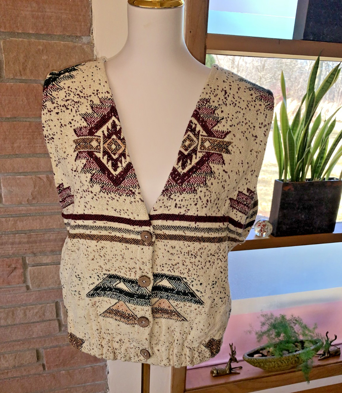 Vintage Knit Sweater Vest Southwest Navajo Native Style USA Medium Cotton