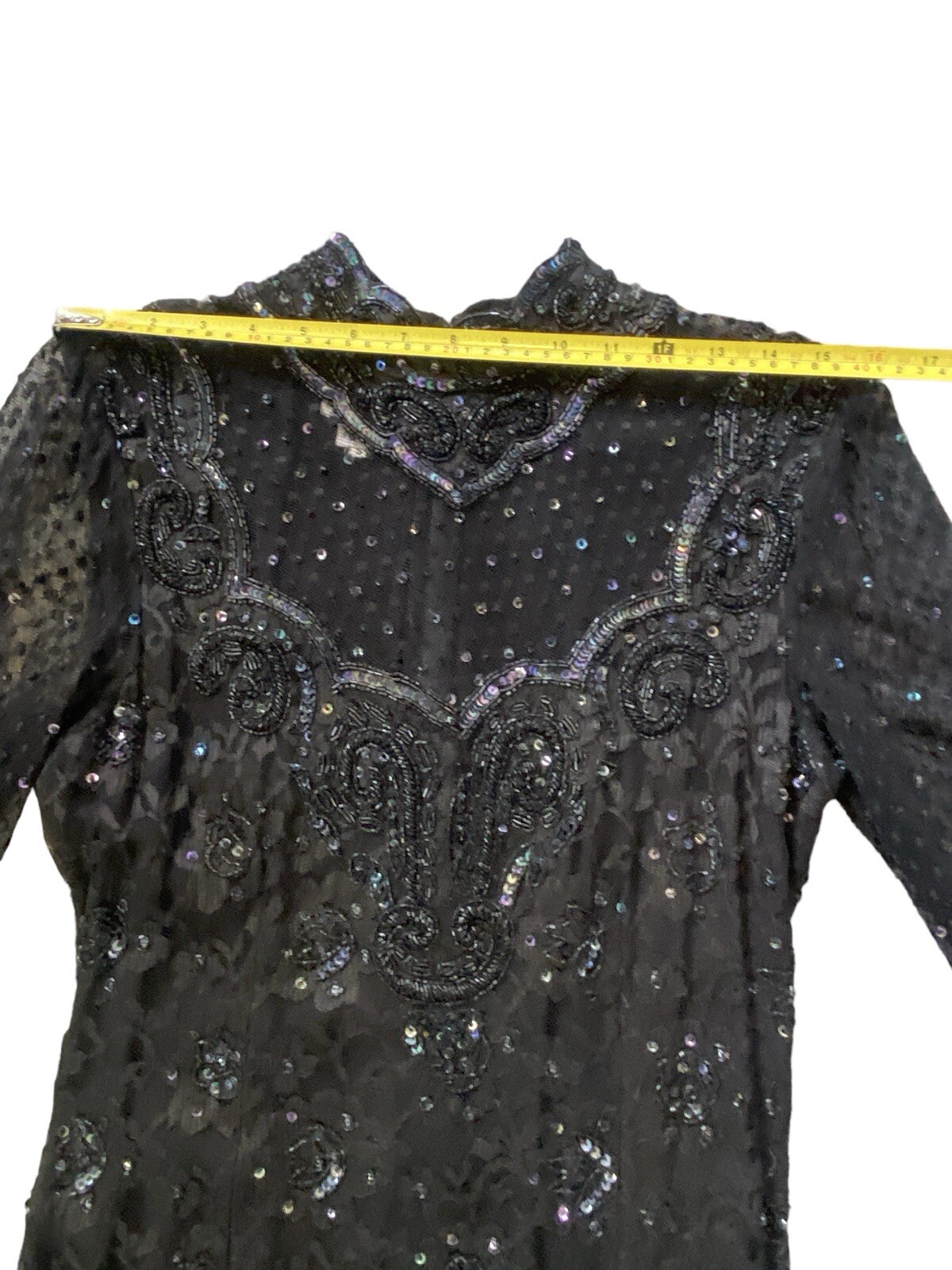Vintage JUDITH ANN Creations Black Beaded Prom Formal Dress Gown S 80s 90s