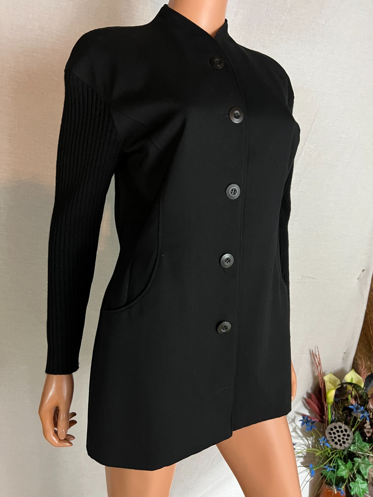 VTG 80s Eleanor P Brenner Black Jacket Blazer Sweater Like Sleeve 4 Measures M